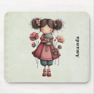 Tapis De Souris Fille avec une poupée grenouille mignonne fantaisi