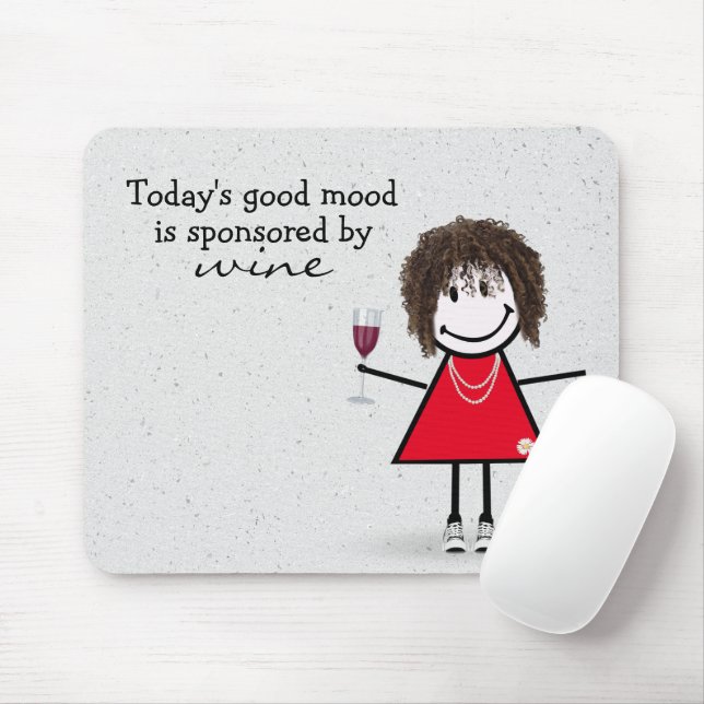 Tapis De Souris Fille Bâton avec du Vin et des Baskets  (Avec souris)