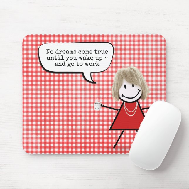 Tapis De Souris Fille Bâton Avec Tasse à Café sur Gingham  (Avec souris)