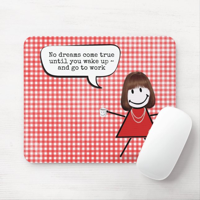 Tapis De Souris Fille Bâton Avec Tasse à Café sur Gingham (Avec souris)
