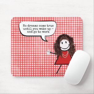 Tapis De Souris Fille Bâton Avec Tasse à Café sur Gingham  