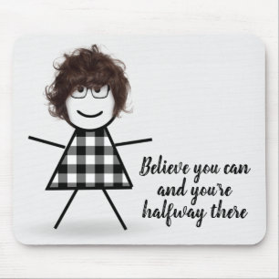 Tapis De Souris Fille bâton mignonne avec cheveux et citation