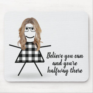 Tapis De Souris Fille bâton mignonne avec cheveux et citation