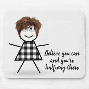 Tapis De Souris Fille Bâton Mignonne avec Cheveux et Citation
