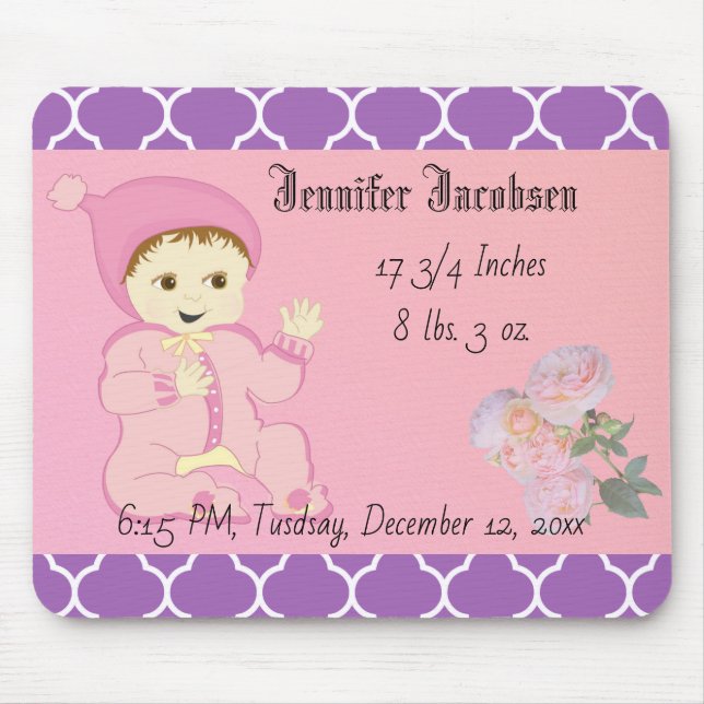 Tapis De Souris Fille bébé en rose avec fleurs (Devant)