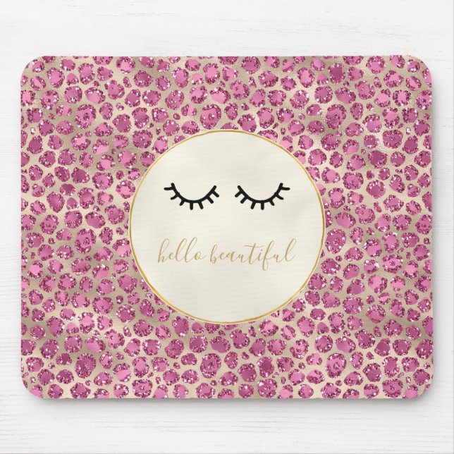 Tapis De Souris Fille Black Eyelashes Empreinte de léopard rose or (Devant)