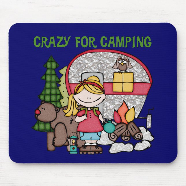 Tapis De Souris Fille blonde folle pour camper (Devant)