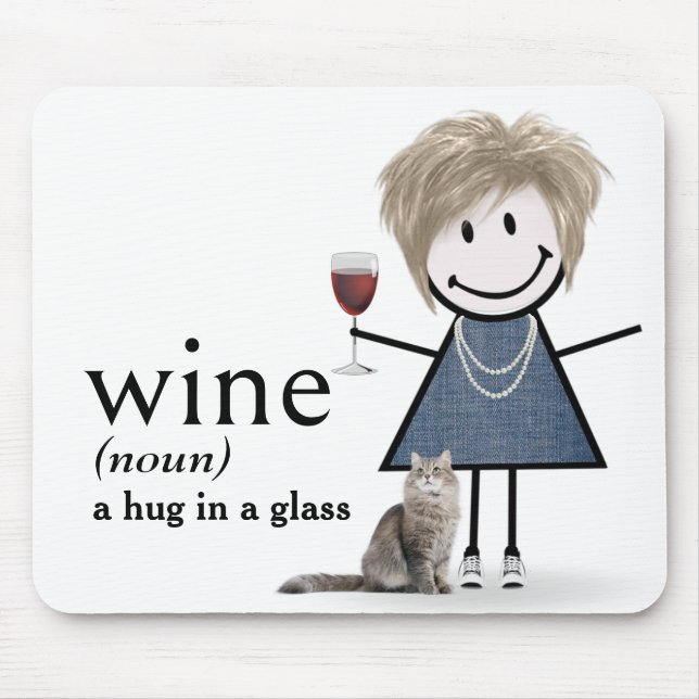 Tapis De Souris Fille Bonhomme Allumette Avec Du Vin Et Un Chat (Devant)