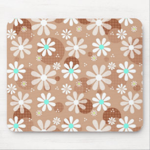 Tapis De Souris Fille Brown Fleur Motif mignon Pots Aqua