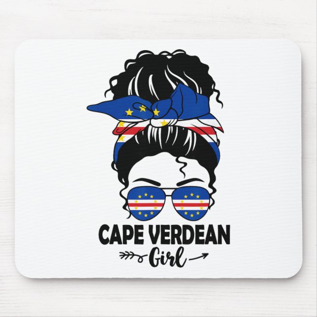 Tapis De Souris Fille Cap-Verdienne Bun Méssy Et Drapeau Du Cap-Ve (Devant)