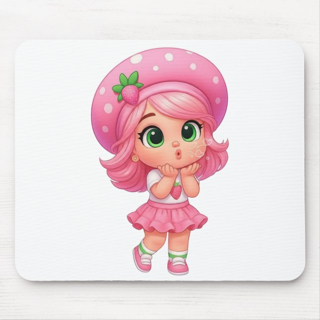 Tapis De Souris Fille Chibi Mignonne aux Fraises (Devant)