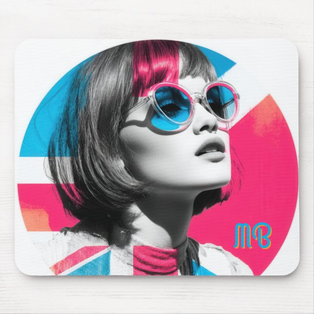 Tapis De Souris Fille Chic Rétro Pop Art  (Devant)