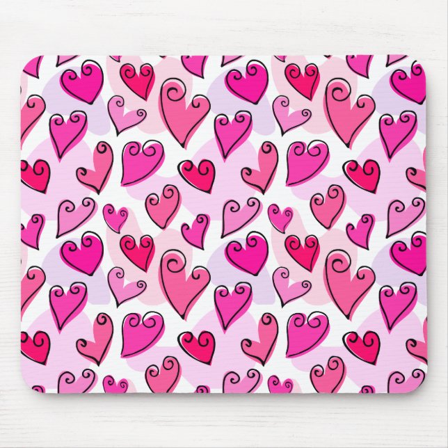 Tapis De Souris Fille Coeurs Roses Cute Romantic Valentines Day (Devant)