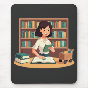 Tapis De Souris Fille Confortable sur une Étagère de Livres