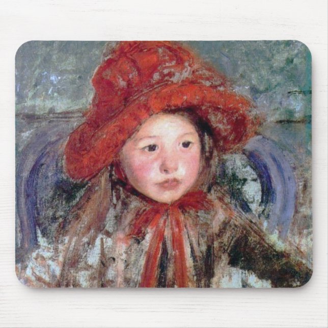 Tapis De Souris Fille dans un grand Casquette rouge, Mary Cassatt (Devant)
