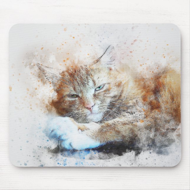 Tapis De Souris Fille de chat endormie | ABSTRAIT | Aquarelle (Devant)