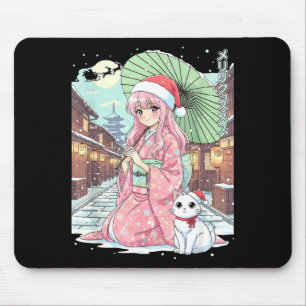 Tapis De Souris Fille de kimono d'anime Noël Japon Chat Xmas Japon