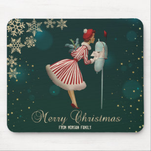 Tapis De Souris Fille de Noël Vintage, Flocons de neige