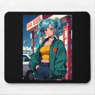 Tapis De Souris Fille de station-service d'anime rétro mode de rue