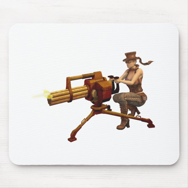 Tapis De Souris Fille de Steampunk avec l'arme à feu (Devant)