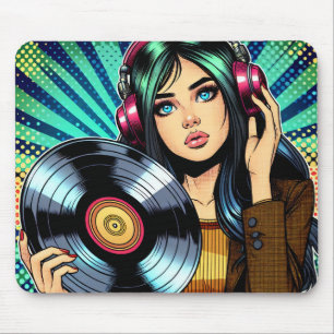 Tapis De Souris Fille de style pop art comic avec album vinyle