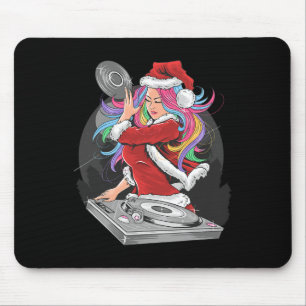 Tapis De Souris Fille DJ avec cheveux arc-en-ciel en costume de Pè
