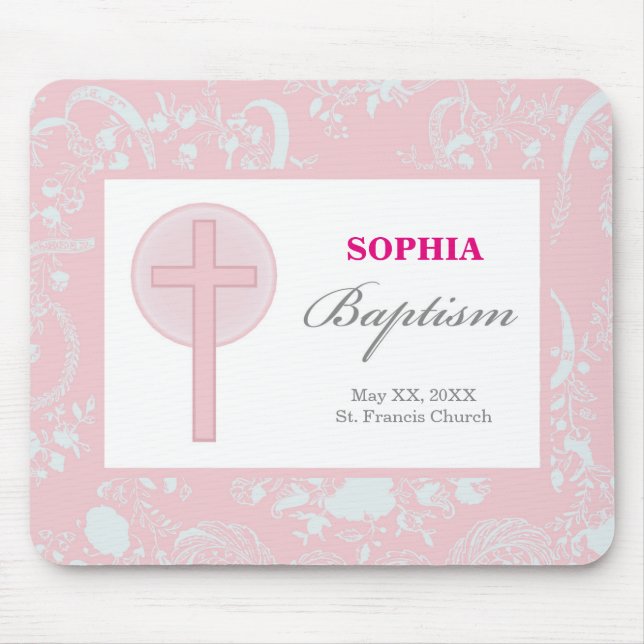 Tapis De Souris Fille en dentelle rose Baptême (Devant)