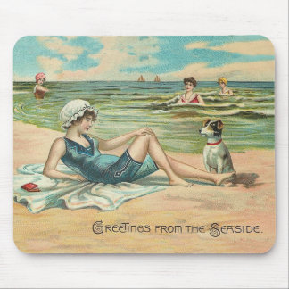 Tapis De Souris Fille en maillot de bain de plage victorienne