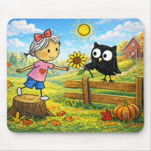 Tapis De Souris Fille fantaisiste d'automne et hibou