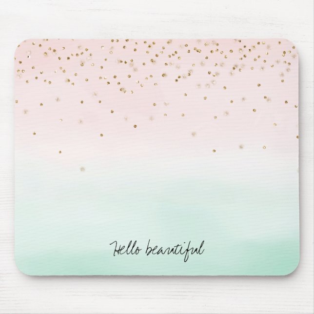 Tapis De Souris Fille Glam Blush Mint Rose Or Éperche Confetti (Devant)