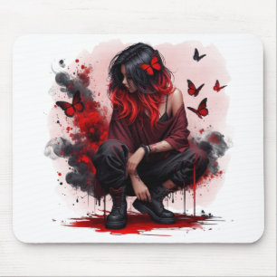 Tapis De Souris Fille grunge papillon rouge