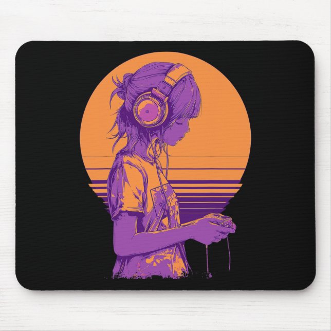Tapis De Souris Fille joueuse d'anime rétro (Devant)
