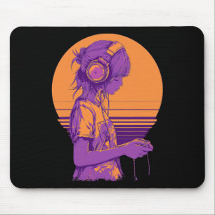 Tapis De Souris Fille joueuse de jeux vidéo d'anime rétro 