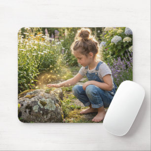 Tapis De Souris Fille lançant un sortilège sur une grenouille