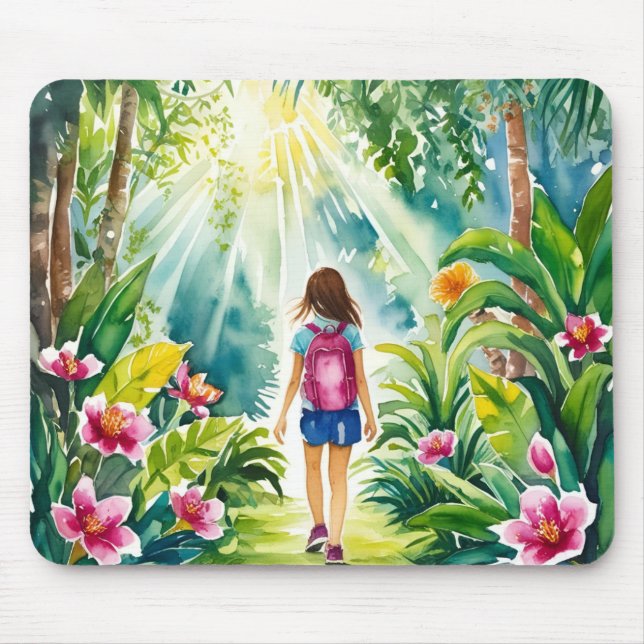 Tapis De Souris fille marchant dans la jungle mousepad (Devant)