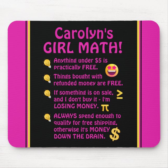 Tapis De Souris Fille Math Funny Ordinateur personnalisé (Devant)