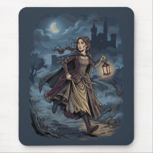 Tapis De Souris Fille Médiévale Fantastique Gothique Lanterne Chât