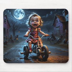 Tapis De Souris Fille mignonne à vélo Imaginaire d'horreur