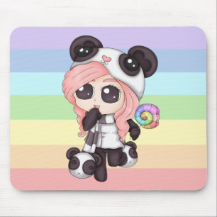 Tapis De Souris Fille mignonne de panda d'Anime d'arc-en-ciel