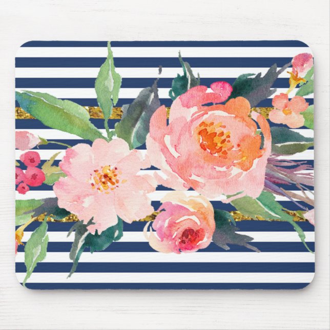 Tapis De Souris Fille Moderne Chic Fleurs Aquarelles - Grilles (Devant)