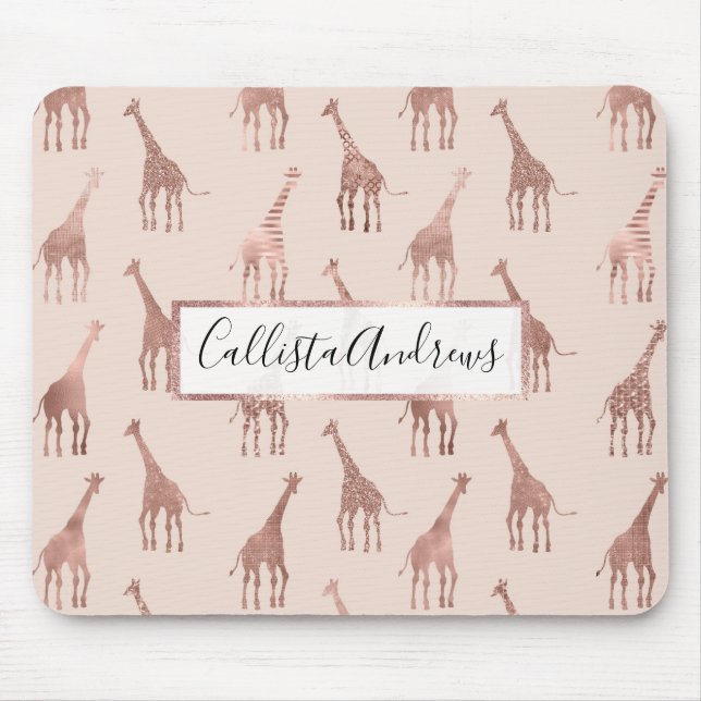 Tapis De Souris Fille moderne Rose Or Blush Giraffes rose (Devant)