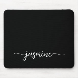 Tapis De Souris Fille Noir Simple Nom Personnalisé Monogramme