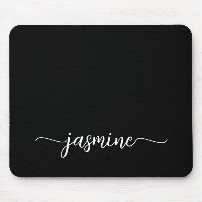 Tapis De Souris Fille Noir Simple Nom Personnalisé Monogramme (Devant)