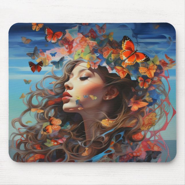 Tapis De Souris Fille Papillon Abstrait (Devant)