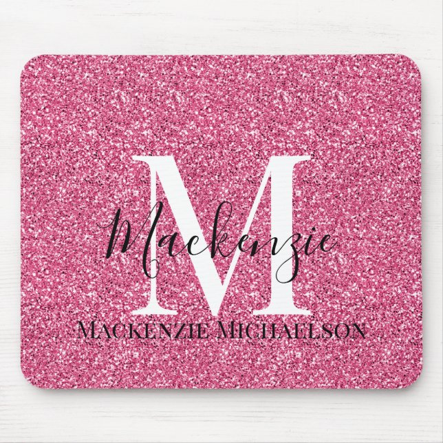 Tapis De Souris Fille Parties scintillant rose Nom du monogramme (Devant)