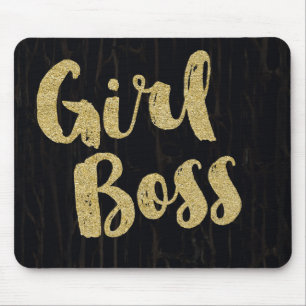 Tapis De Souris Fille Patron Bois Noir Fendillé Faux Or Bureau