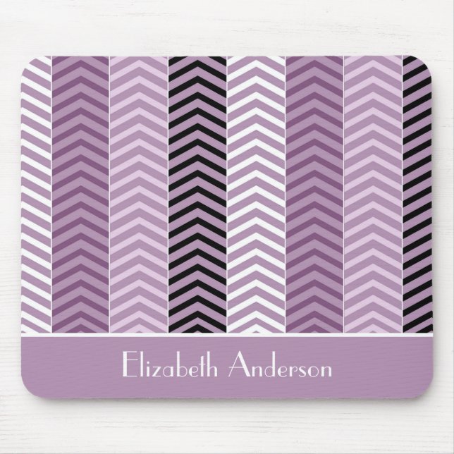 Tapis De Souris Fille Purple Chevron Stripes Motif Avec Nom (Devant)