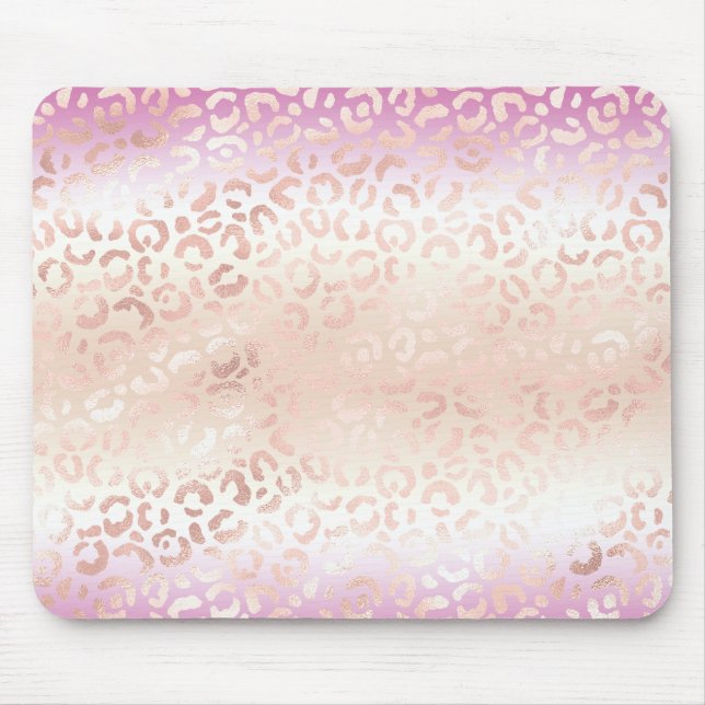 Tapis De Souris Fille Rose Blush Peach Empreinte de léopard Tie Te (Devant)