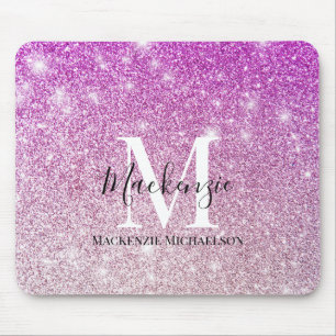 Tapis De Souris Fille rose Ombre Parties scintillant Nom du monogr