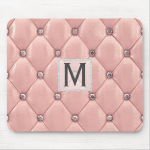 Tapis De Souris Fille Rose Or Faux Cuir Diamants Monogramme